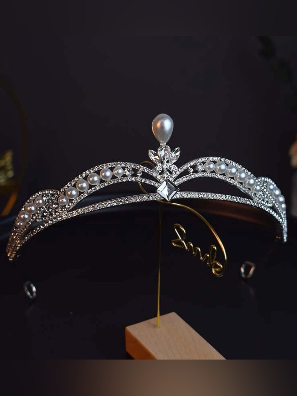 Silver Pearl and Crystal Tiara Headband